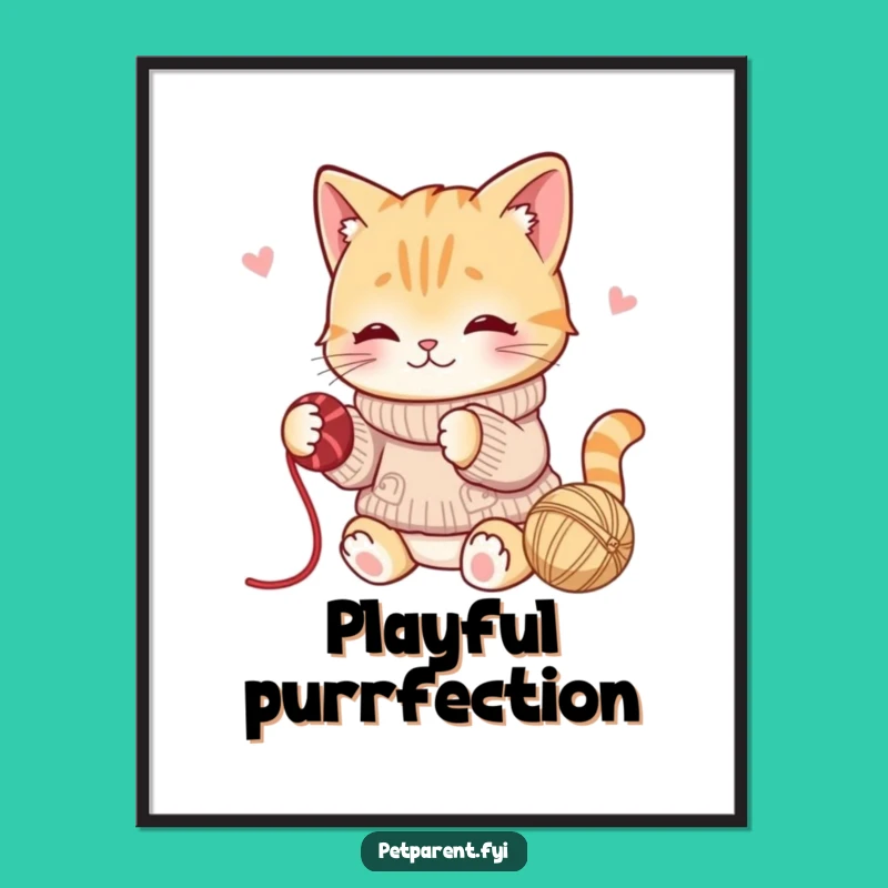 Funny Cat Yarn Poster: Whimsical Wall Art, Perfect Gift for Cat Lovers