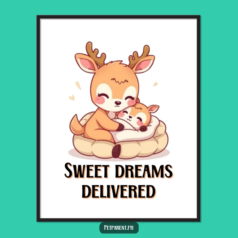 Funny Deer Bed Poster: Charming Wall Art, Hilarious Home Decor Gift