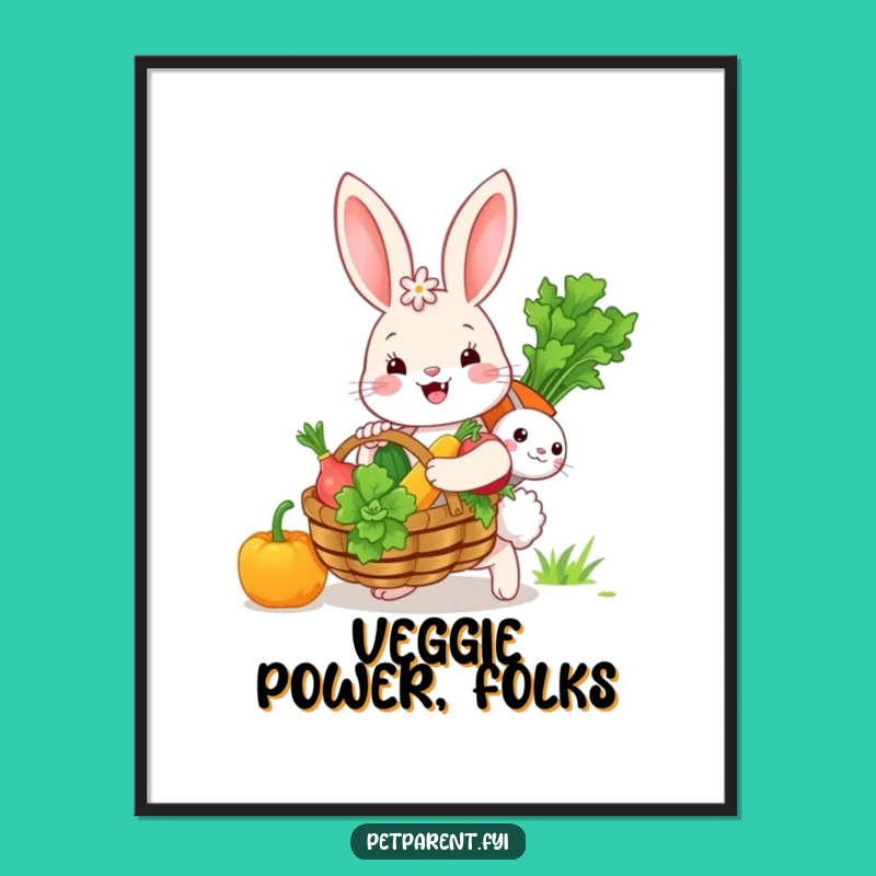 Funny Bunny Family Veggie Basket Poster: Adorable Art, A Memorable Funny Gift