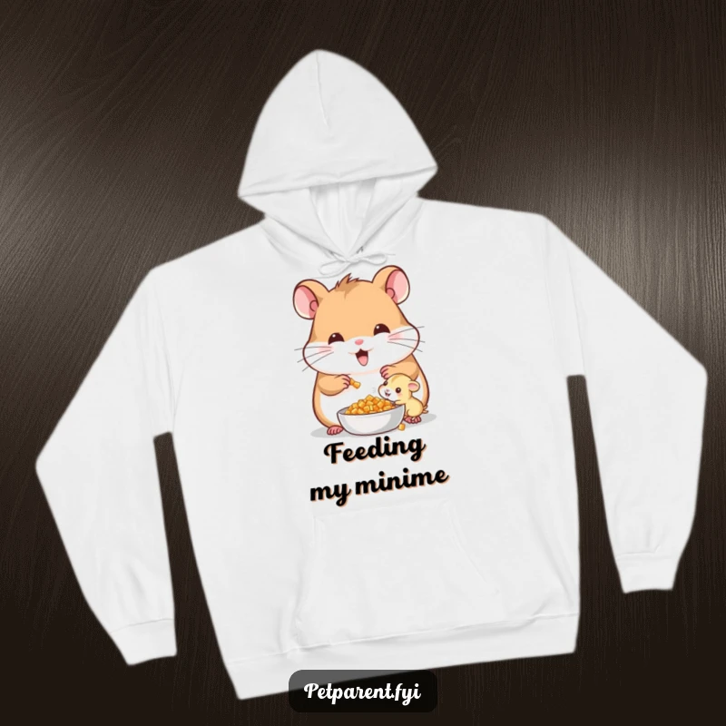 Funny Cheerful Hamster Hoodie: A cheerful hamster shares food with a baby, a cozy and funny gift for families.