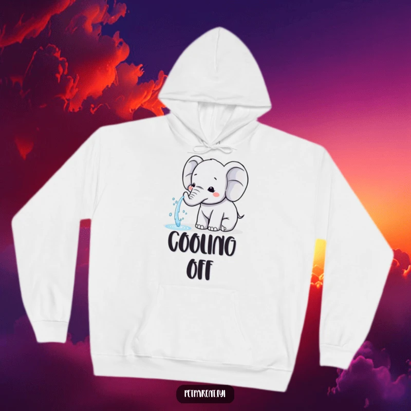 Funny Kawaii Elephant Hoodie: A soft hoodie featuring a Kawaii elephant gently spraying water for a friend, offering warmth and comfort.