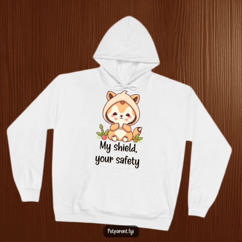 Funny protective animal character shielding a smaller animal, printed on a soft, warm hoodie.