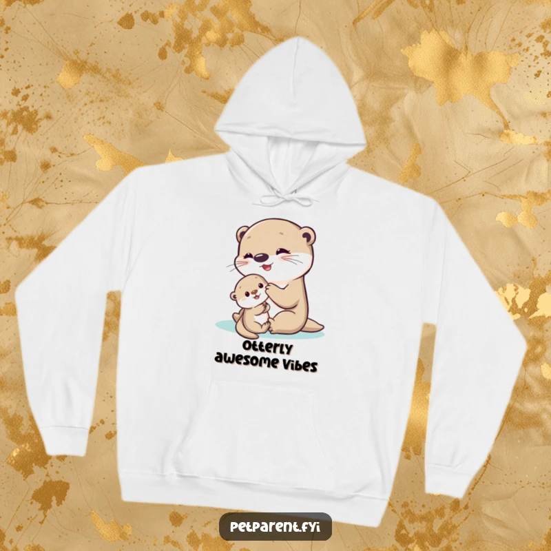 Funny Otter Hoodie showcasing a delighted parent otter lovingly interacting with a shy baby otter, radiating warmth and playful affection.