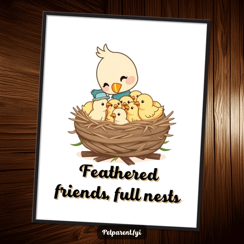 Funny Free Printable Bird Wall Art depicting a bird feeding its hungry chicks in a cozy nest, perfect for any room.