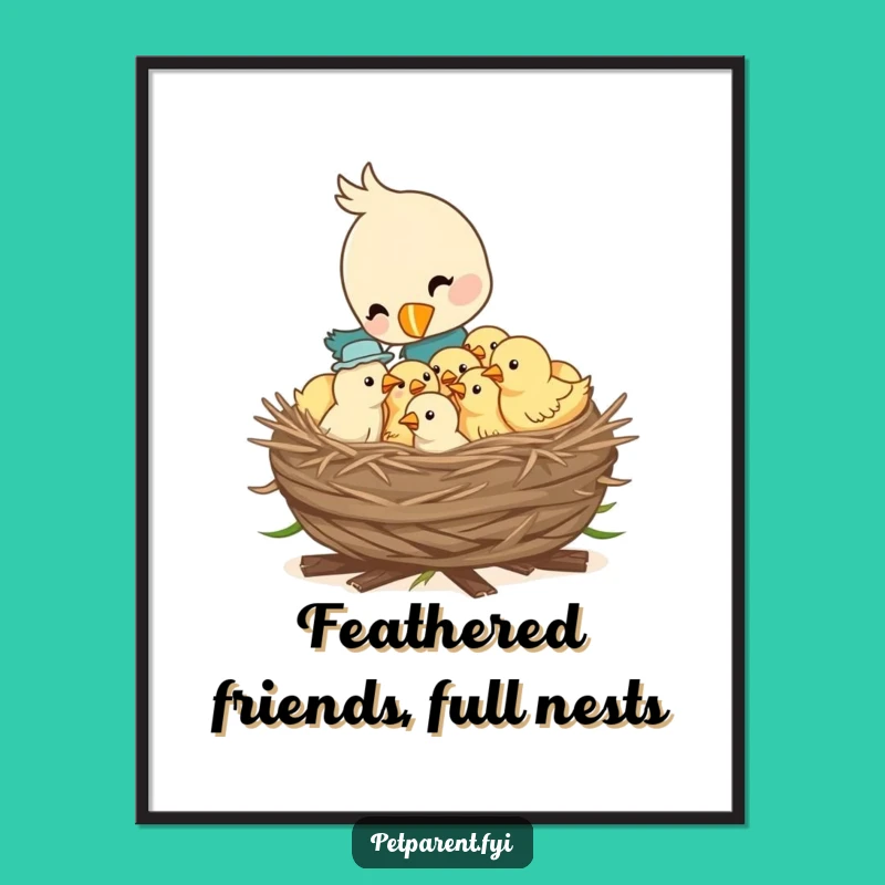 Free Printable Bird Wall Art: Nest Full of Chicks - Funny Downloadable Decor Gift