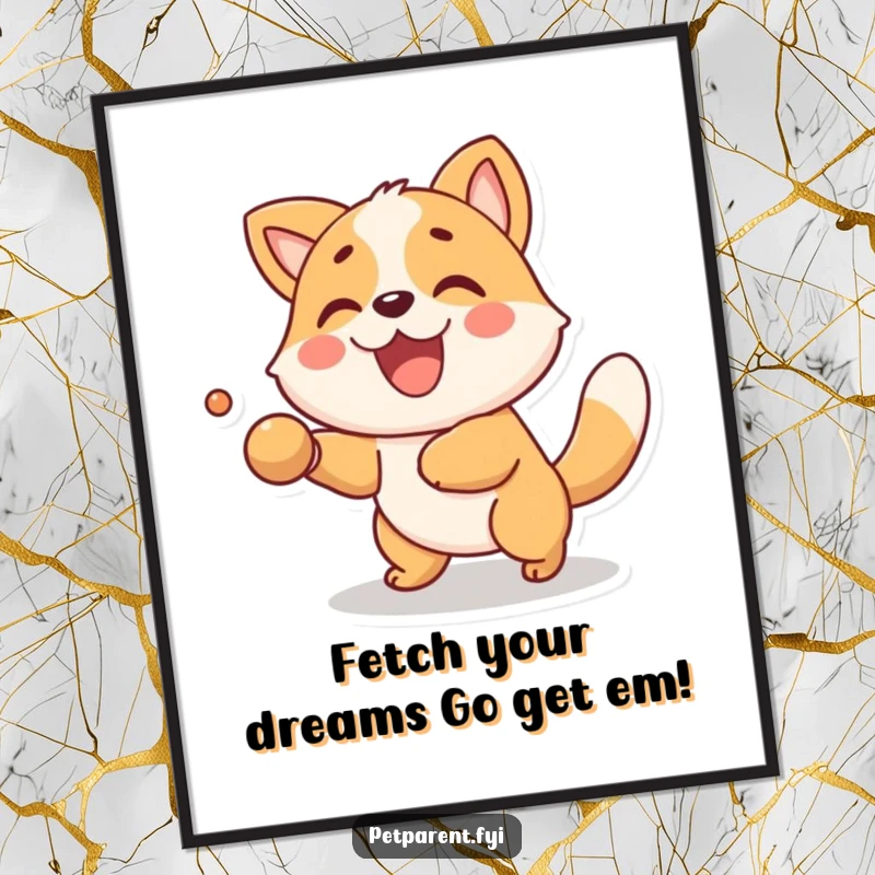 Funny Free Printable Wall Art showing a delighted animal character mid-game of fetch, capturing motion and pure joy.