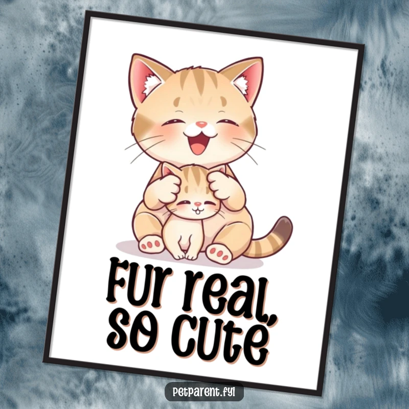 Funny Free Printable Cat Wall Art capturing a cat lovingly grooming a tiny kitten, perfect for any cat-themed room.