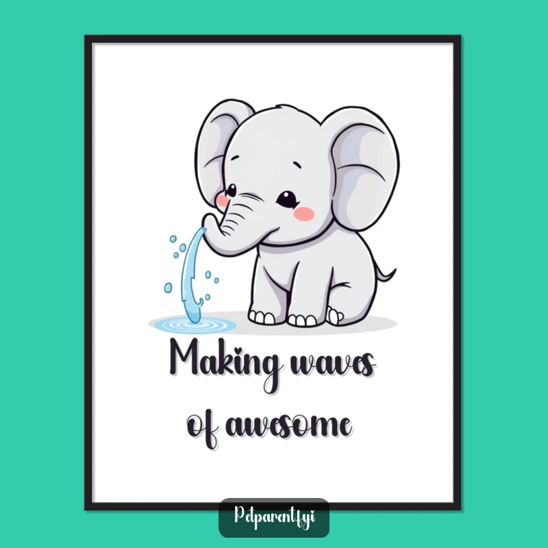 Funny Free Printable Kawaii Elephant Art: Cute Water Sprayer Downloadable Decor!
