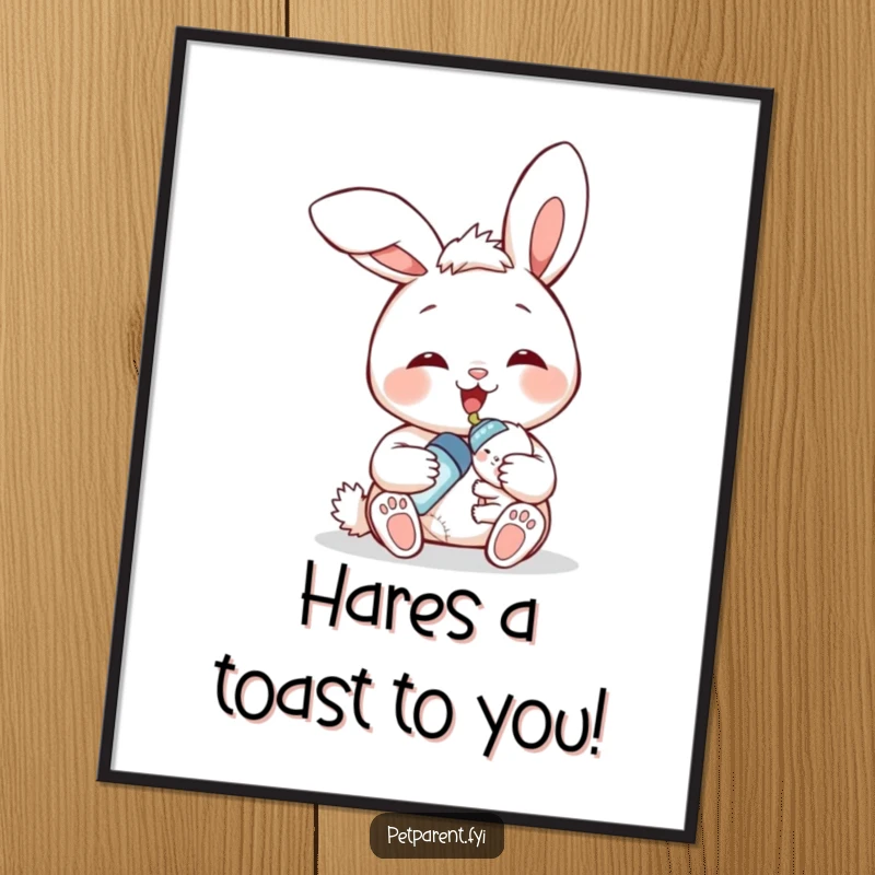 Funny Free Printable Bunny Art: Smiling bunny feeding baby, perfect for whimsical nursery decor.
