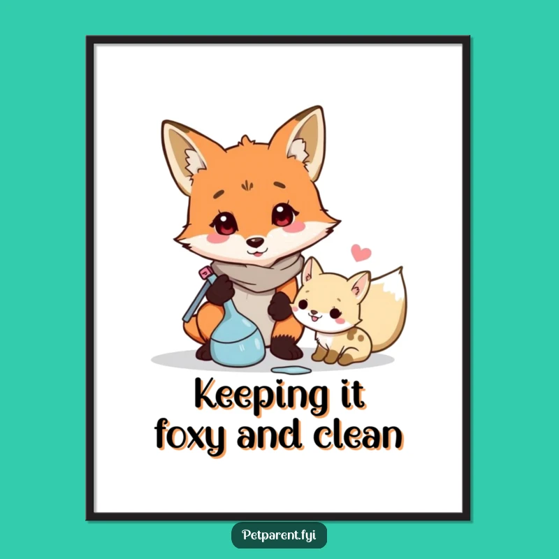 Free Printable Wall Art: Humorous Fox Tidying Up, Downloadable Decor
