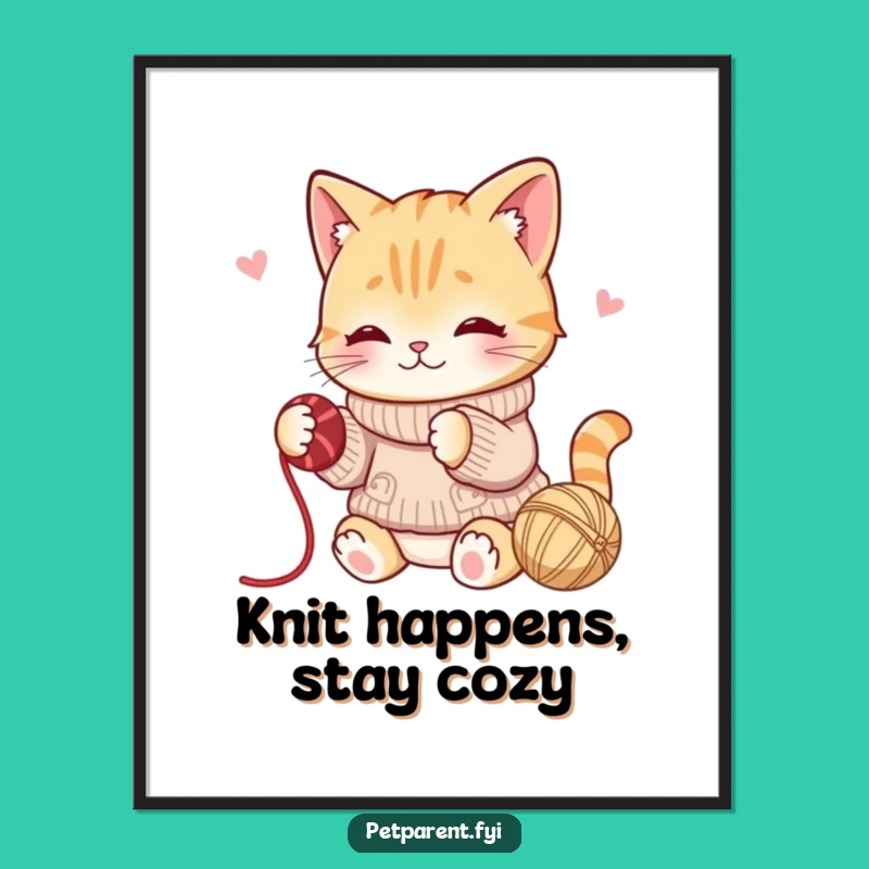 Free Printable Cozy Cat Wall Art: Playful Yarn Humor Downloadable Decor