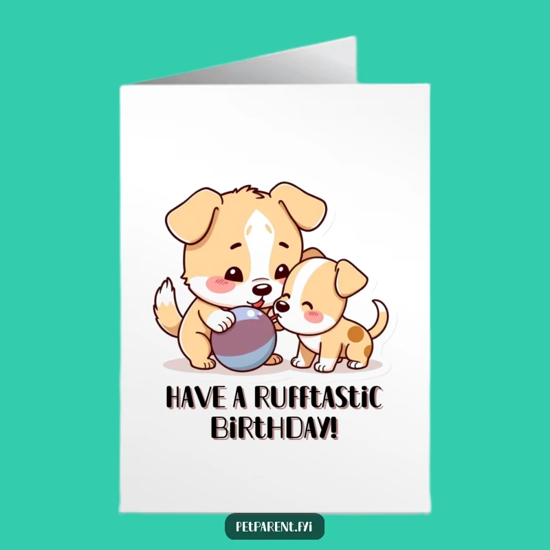 Free Printable Birthday Card: Dog & Puppy Play, Downloadable Gift for Kids