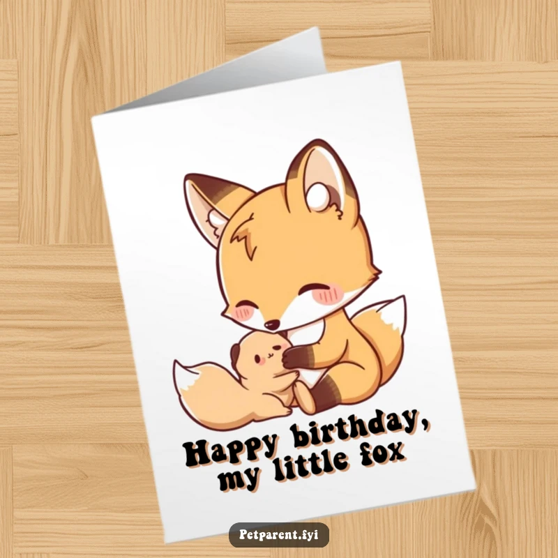 Funny Free Printable Birthday Card with a nurturing fox character gently grooming a small creature, a moment of soft affection.