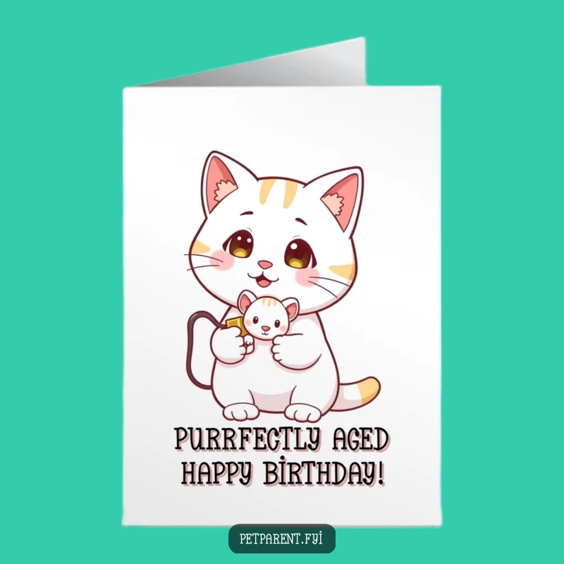 Free Printable Birthday Card: Proud Cat, Toy Mouse - Funny Gift