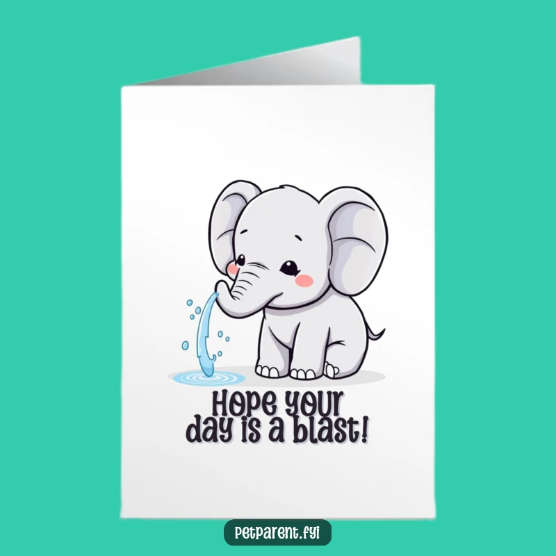 Free Printable Kawaii Elephant Birthday Card: Funny Water Sprayer Downloadable!