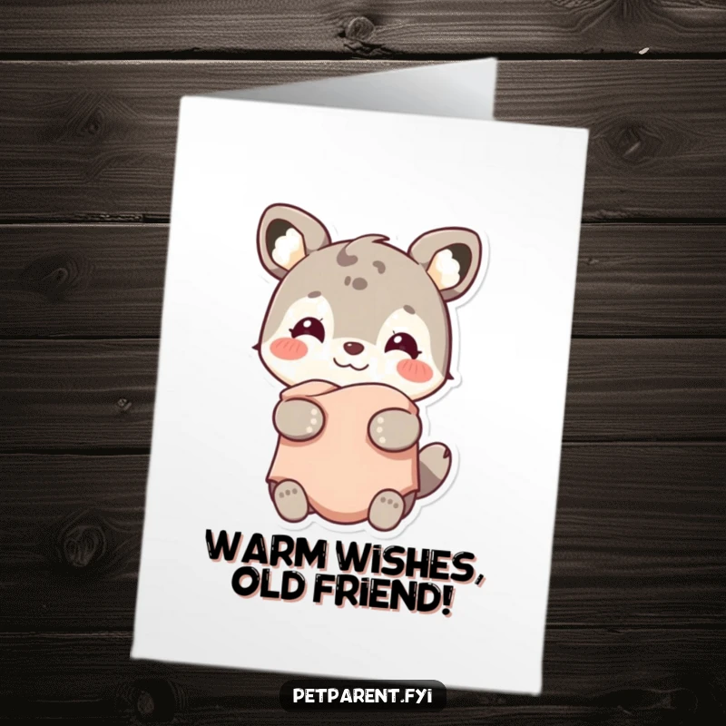 Sweet Free Printable Birthday Card: A smiling animal character happily holds a small, soft, warm blanket.
