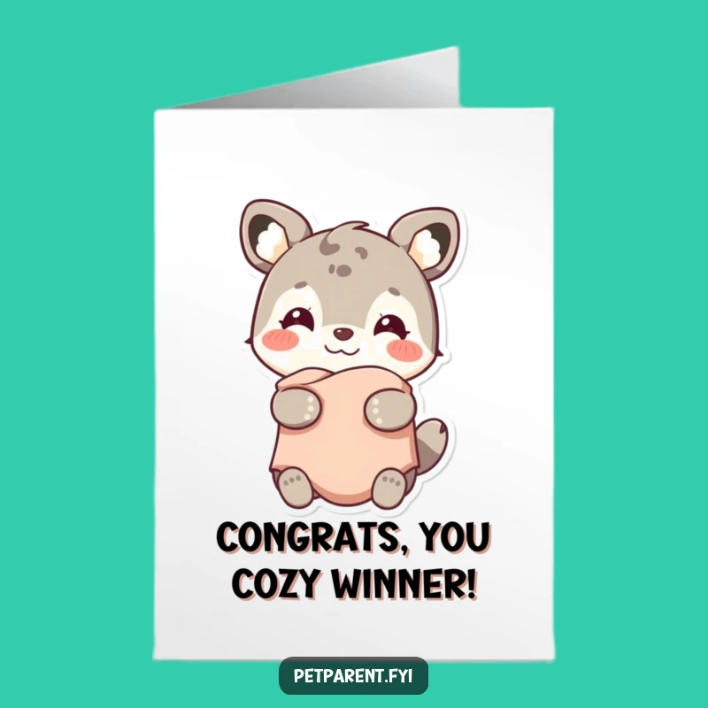 Free Printable Congratulations Card: Smiling Animal & Cozy Blanket, Sweet Downloadable Gift