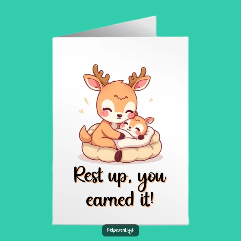 Free Printable Congrats Card: Deer Shares Bed, Funny Downloadable Gift for New Beginnings