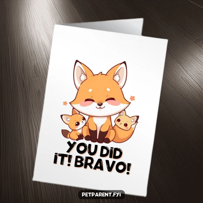 Funny free printable congrats card: A playful fox makes silly faces, ideal for a humorous congratulatory message.