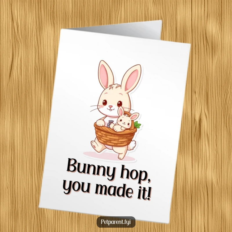 Funny Free Printable Rabbit Congratulations Card with a rabbit carrying a baby bunny, ideal for celebrating new life or a new pet.