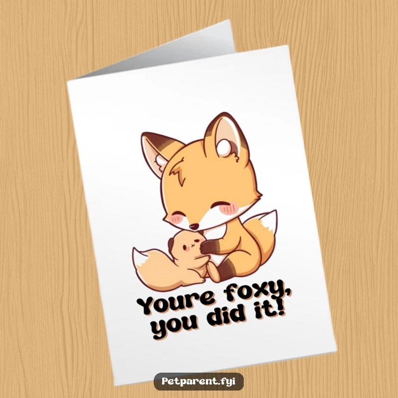 Funny Free Printable Congratulations Card featuring a nurturing fox character grooming a small creature, a symbol of support and encouragement.