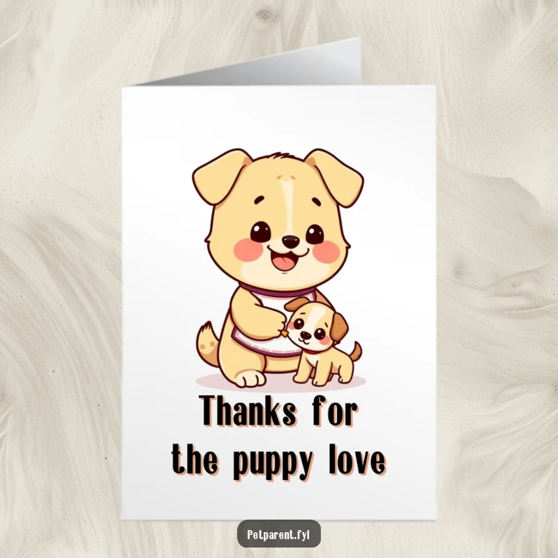 Funny Free Printable Thank You Card: A cute dog wearing an apron happily feeds a smaller puppy.