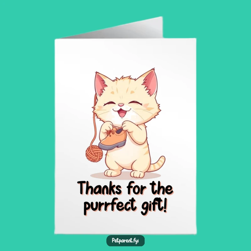 Free Printable Thank You Card: Kitten Shoe Yarn Funny Downloadable Gift