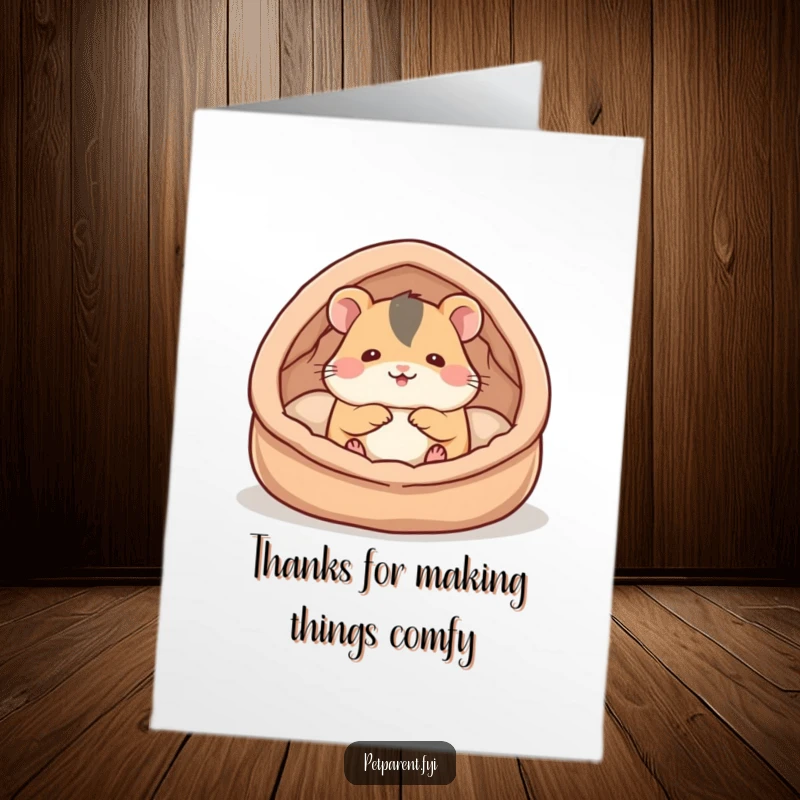 Funny Free Printable Hamster Thank You Card, a hamster snuggles in its bed, expressing heartfelt thanks.