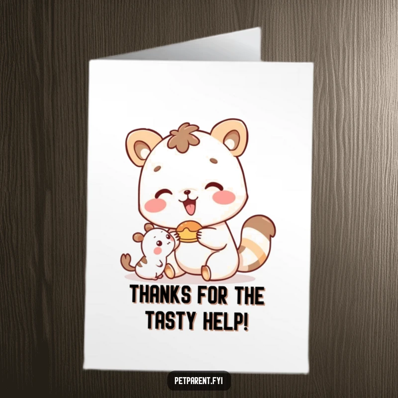 Funny Free Printable Thank You Card: Generous animal happily offering a delicious food item.