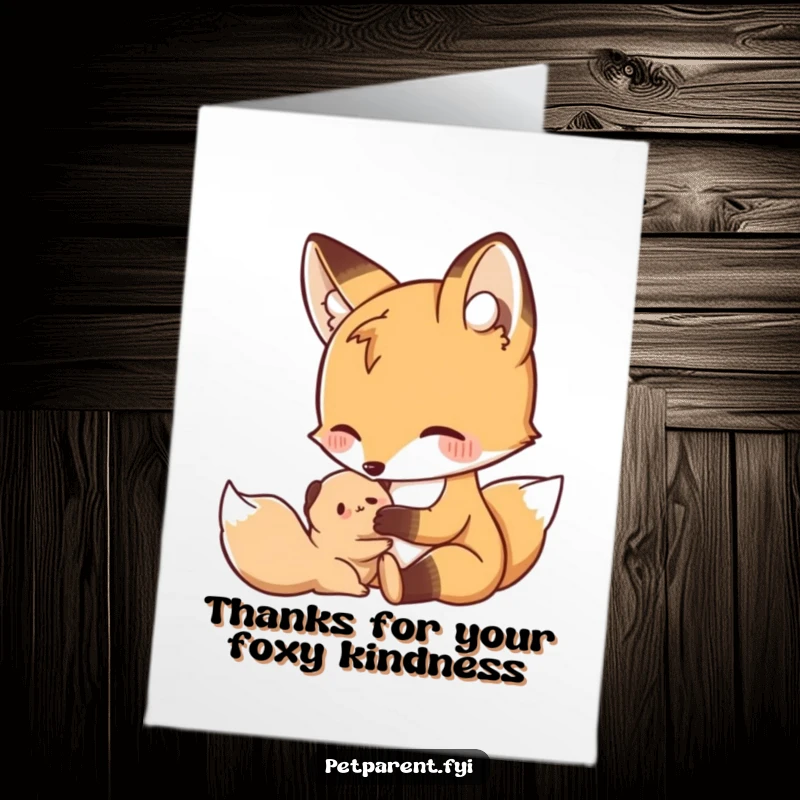 Funny Free Printable Thank You Card with a nurturing fox character grooming a small creature, a beautiful expression of thanks.