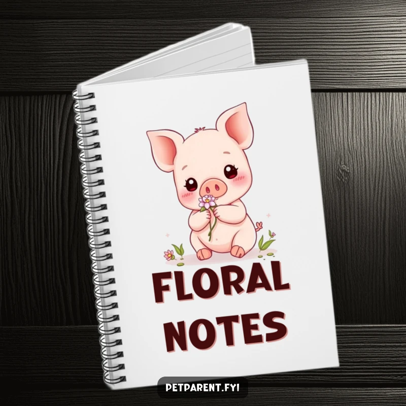 Funny Kawaii Piglet Notebook: A cute Kawaii piglet character adorning a friend with a flower on the cover, ideal for notes.