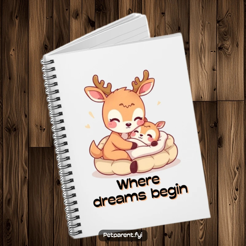 Funny notebook with a deer offering a bed, ideal for writing, drawing, or journaling with a humorous twist.