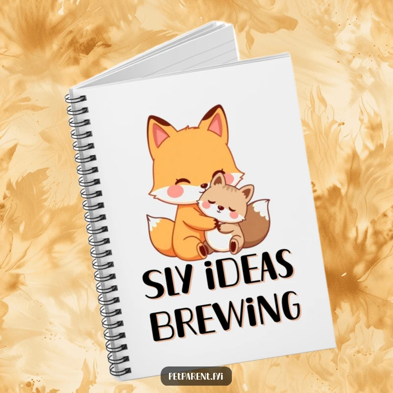 Funny fox hug notebook, caring fox character hugging a smaller animal, humorous and practical for jotting down thoughts.