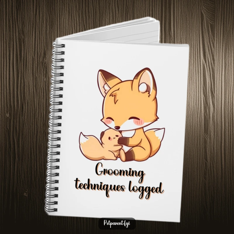 Funny Nurturing Fox Notebook: A nurturing fox grooms a small creature, ideal for journaling with humor.