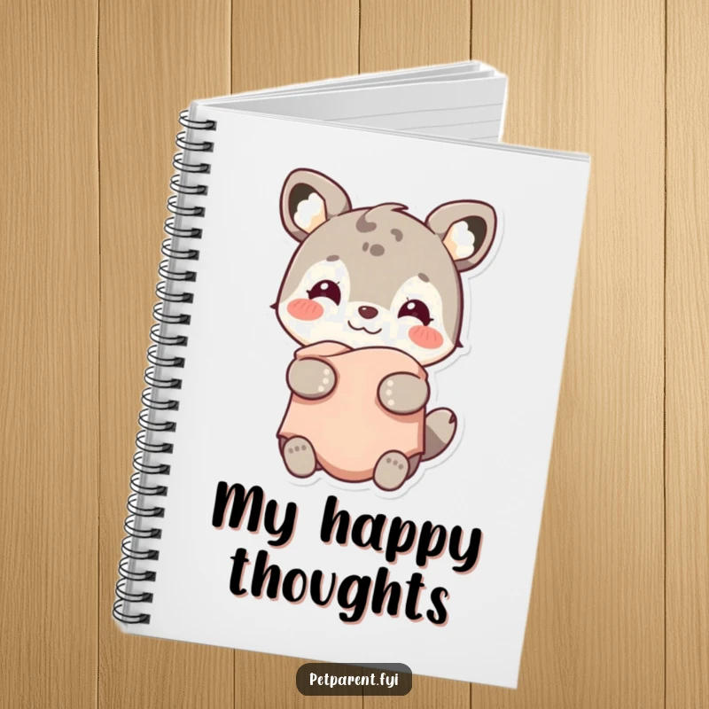 Funny notebook with a smiling animal character holding a warm blanket, great for documenting happiness with humor.