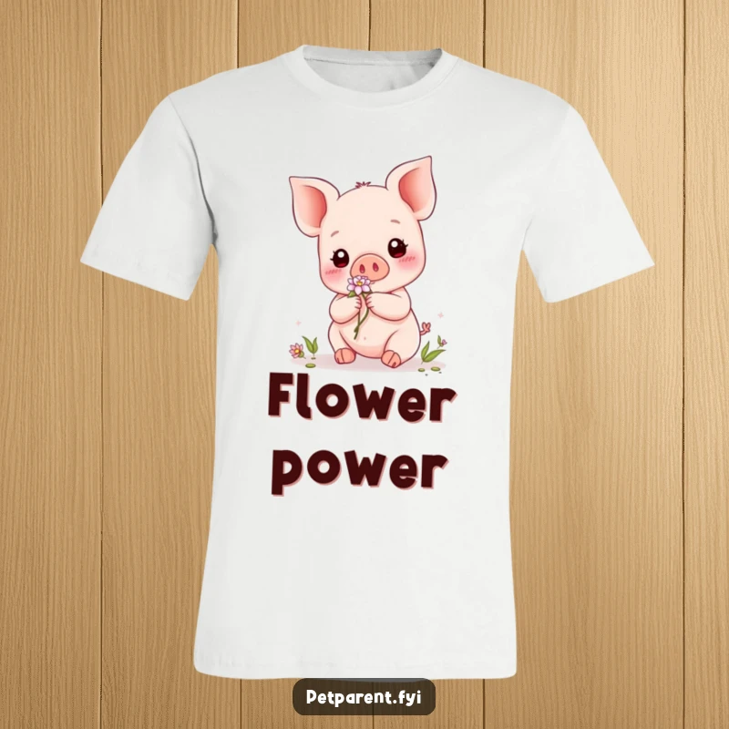 Funny Kawaii Piglet T-Shirt: An adorable piglet character adorning a friend with a flower, symbolizing love and sweetness.