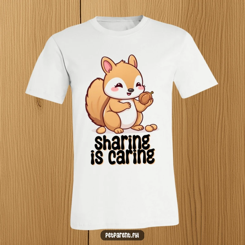Funny Kawaii Squirrel T-Shirt: An adorable squirrel character sharing its stored nuts, symbolizing generosity and friendship.