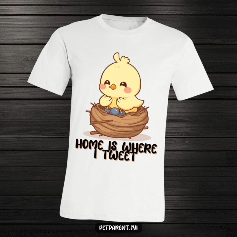 Funny cheerful bird character actively building a cozy nest, conveying a sense of industriousness and humorous dedication to home.