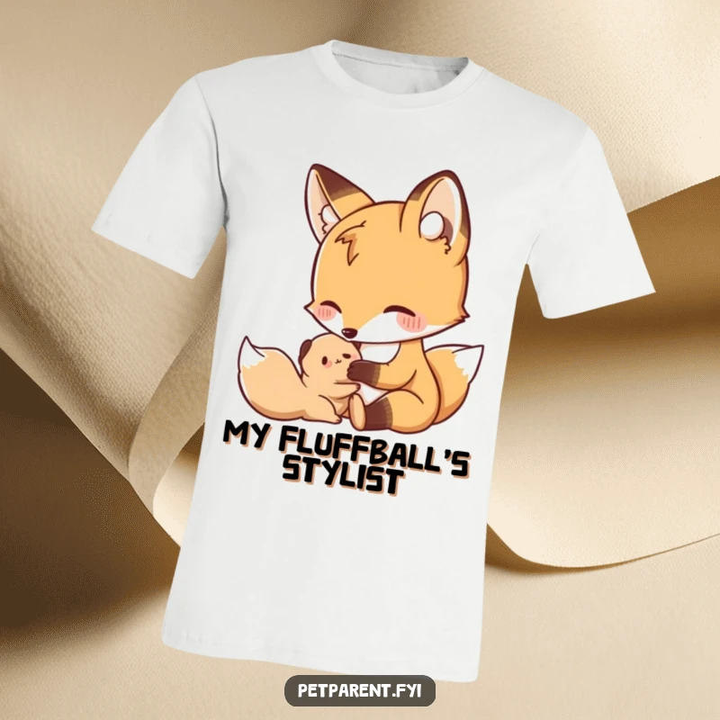 Funny Nurturing Fox T-Shirt: A nurturing fox grooms a small creature, perfect for a funny caring gift.