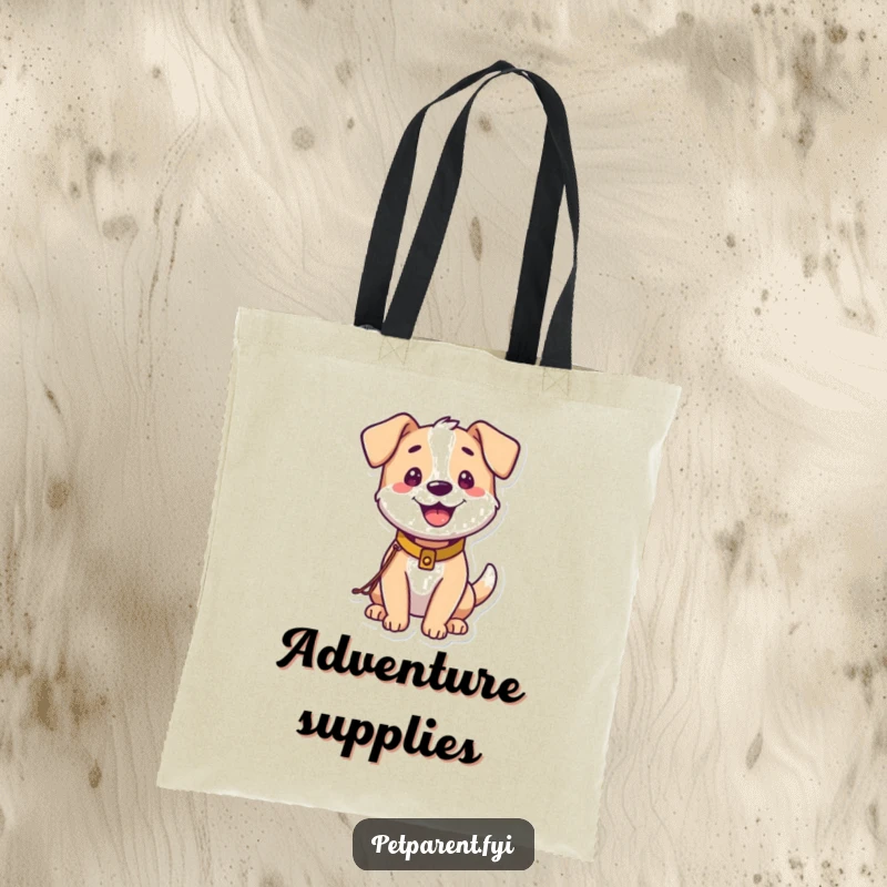 Funny Dog Tote Bag: A happy dog with a tiny leash and collar is excited for a walk. A humorous accessory.