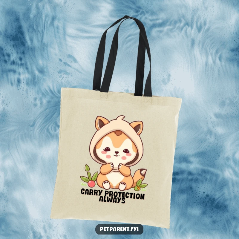 Funny protective animal character shielding a smaller animal, on a durable tote bag.