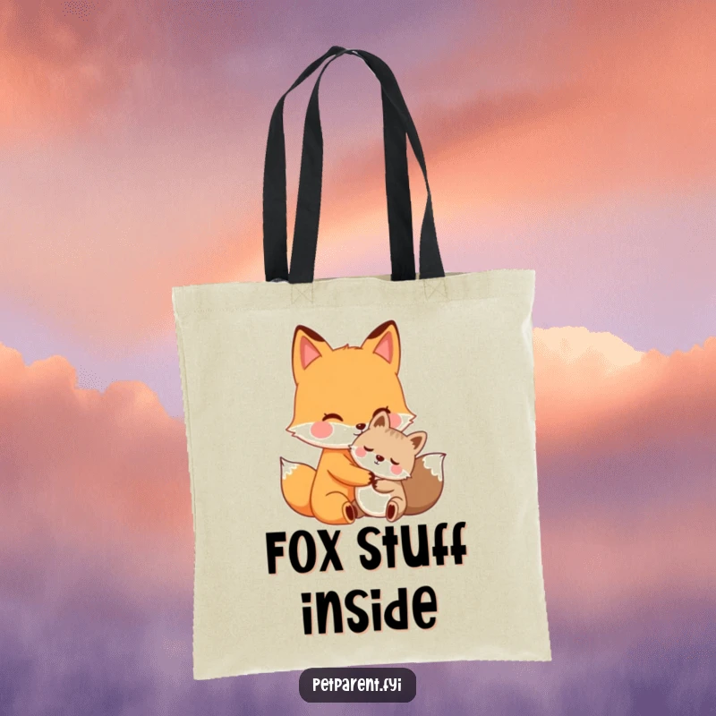 Funny fox hug tote bag, a caring fox character hugging a smaller animal, practical and humorous for daily use.