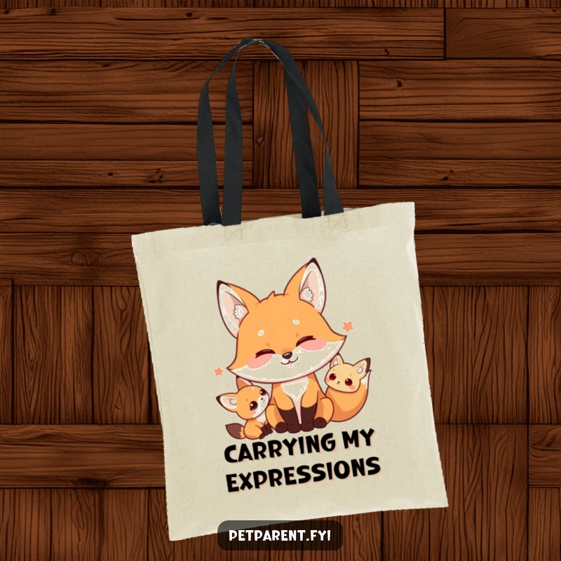 Funny tote bag featuring a playful fox making a silly grimace at a tiny character, ideal for shoppers who love humorous accessories.