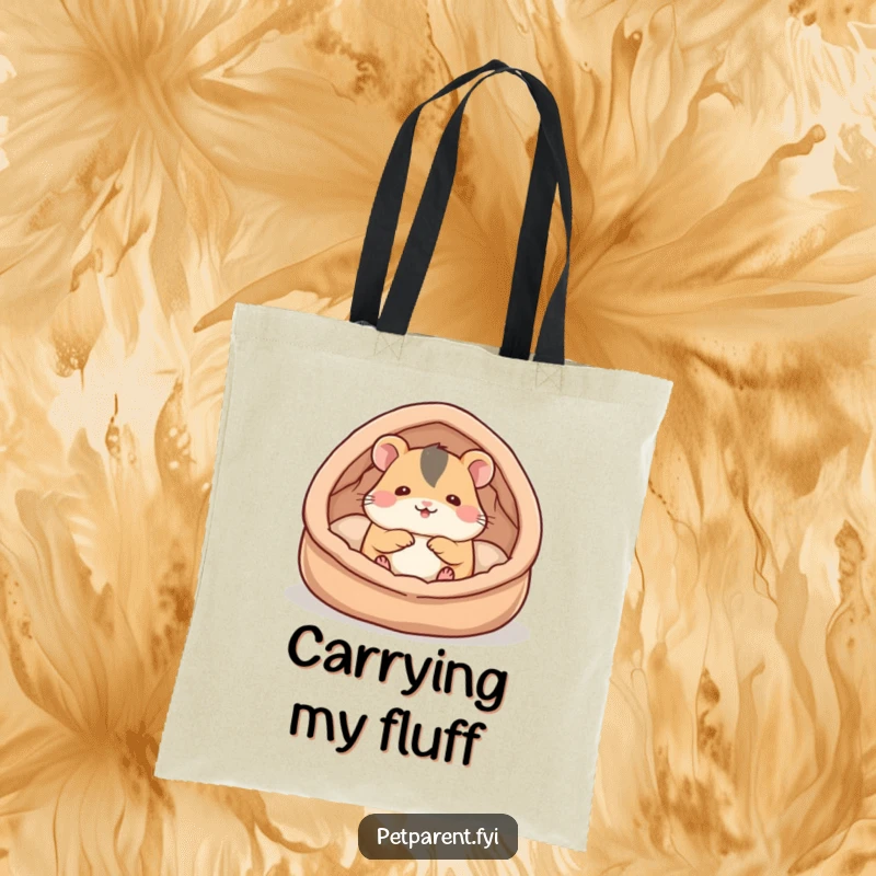 Funny hamster tote bag displaying a cute hamster character building a cozy bed, symbolizing comfort and a love for home.