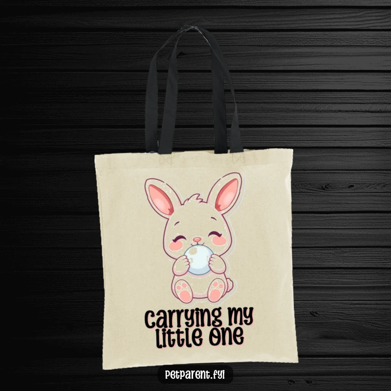Funny Tote Bag: A joyful rabbit holds a pacifier, a humorous and cute design for carrying everyday items.