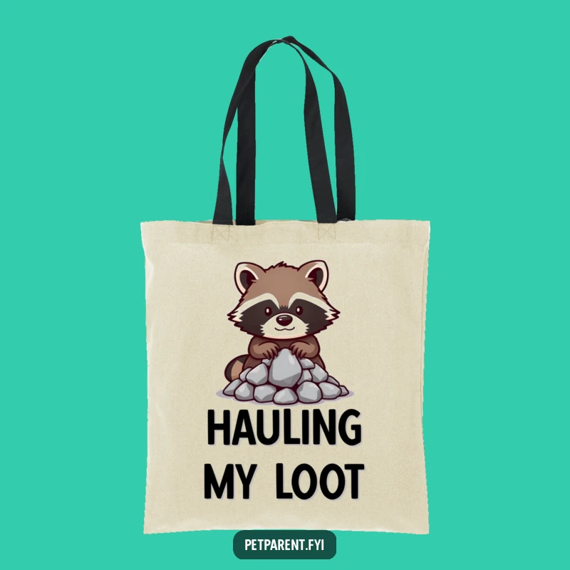 Funny Raccoon Tote Bag: Shiny Rock Guardian - Humorous Carry-all