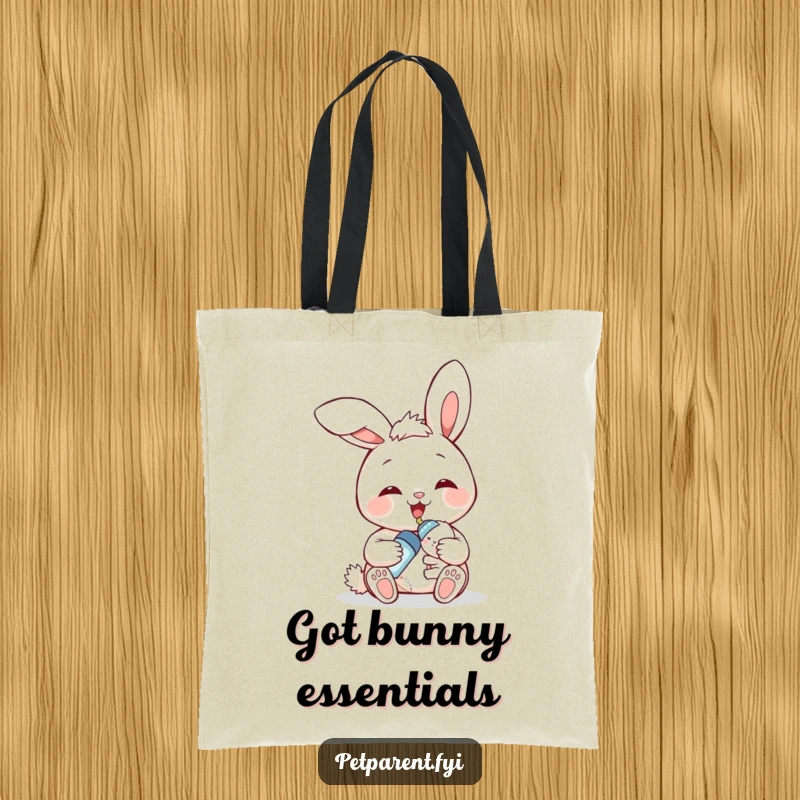Funny bunny feeding tote bag, a smiling bunny character bottle-feeding a baby bunny, practical and humorous for mom life.